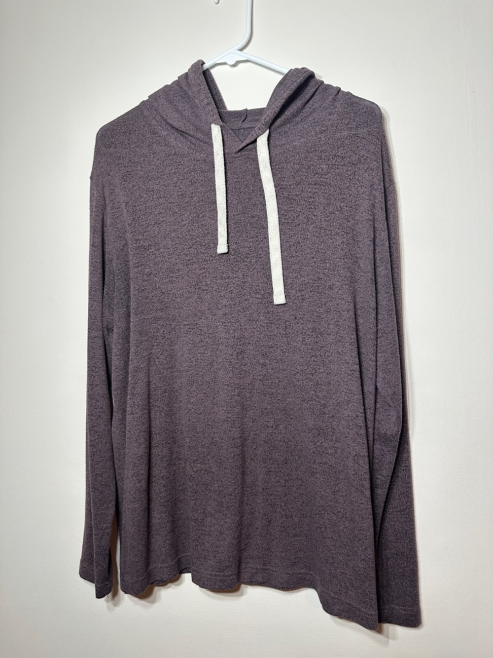 ZYIA Boyfriend Hoodie Sweater - Heather Plum with White Drawstrings